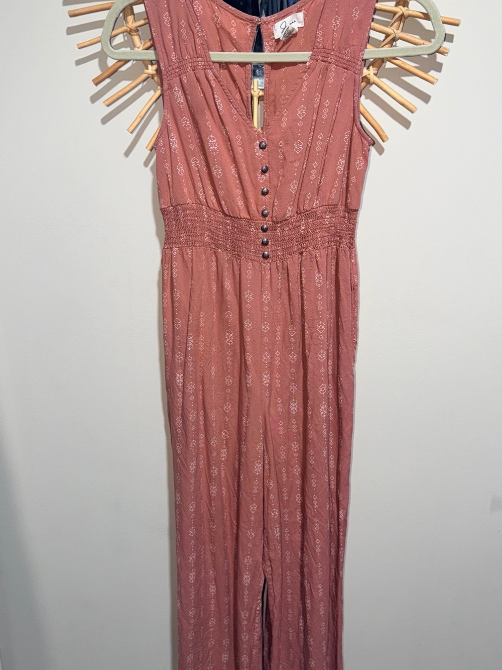 Japna Rust Pink Patterned Sleeveless Jumpsuit